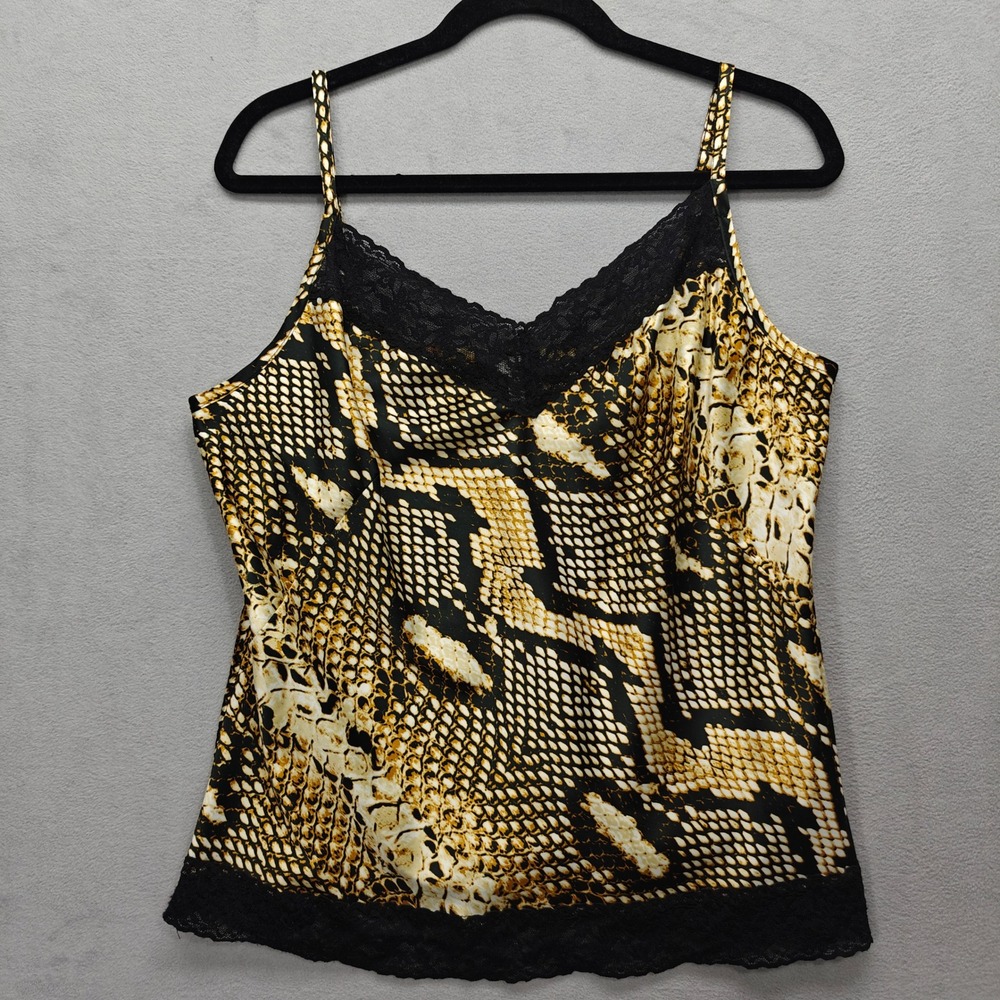 Vintage Y2K Cache Snakeskin Cami Top Women L Lace Mob Wife Baddie Disco Club